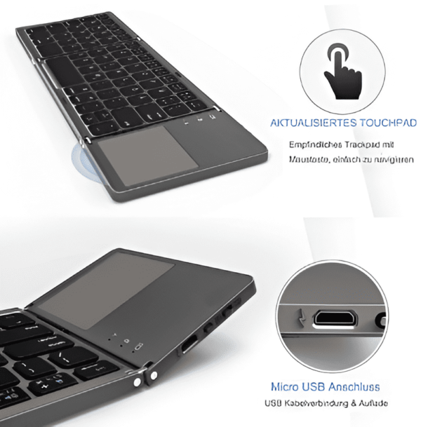 Mini Teclado Inalambrico Bluetooth Plegable con touchpad Negro